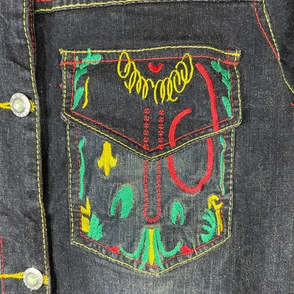 Coogi Vintage Embroidered Logo Colorful Denim Jean Trucker Jacket NWT Sz… - Picture 6 of 16